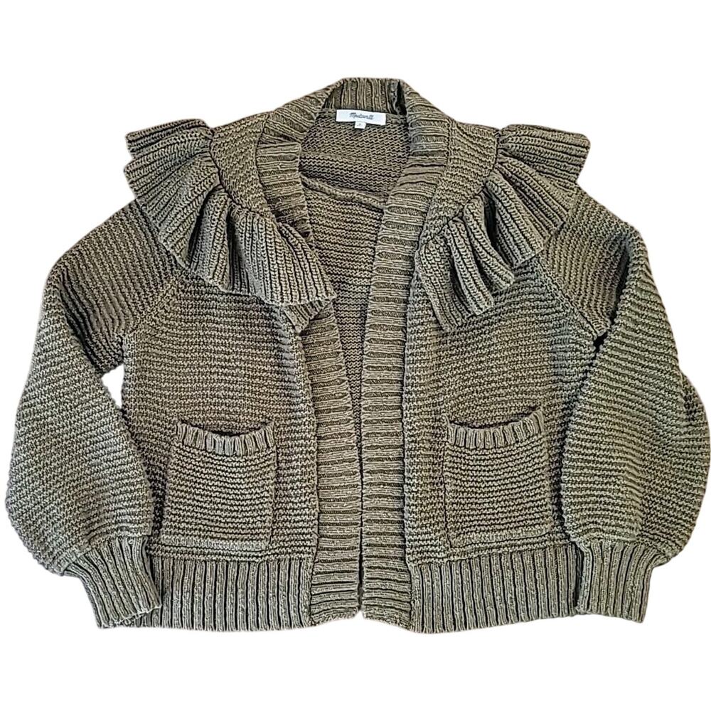 Madewell Golden Spinach Cardigan M Oversized Ruffle Collar Cozy